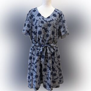 Draper James Navy Sunflower Mini Dress with Capped Sleeves Size XL